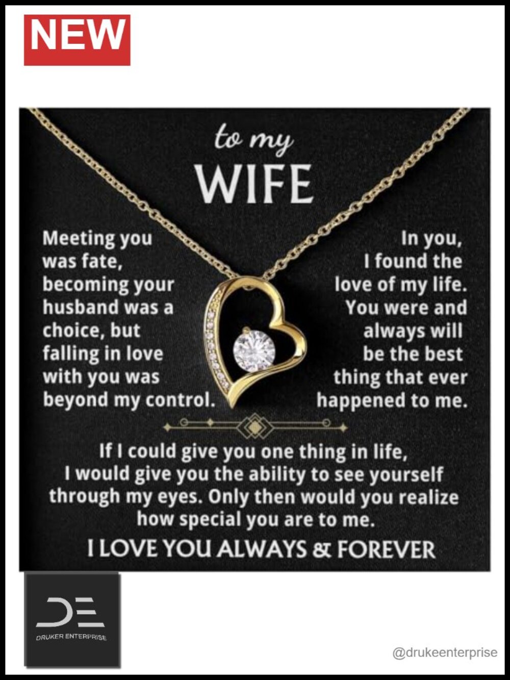 Heart Pendant Necklace Stainless Steel 18K Yellow Gold Finish Gift for Wife